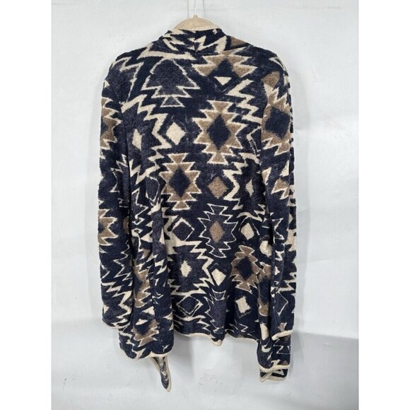 Lucky Brand Cardigan Women Medium Cream Aztec South Western Drape Front Open - Picture 2 of 10